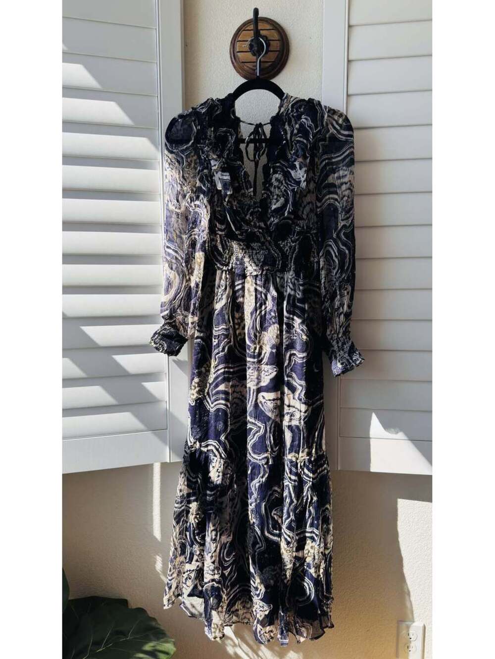 Printer Johnson for Anthropologie Metallic Marble Tiered Maxi Dress Size XS